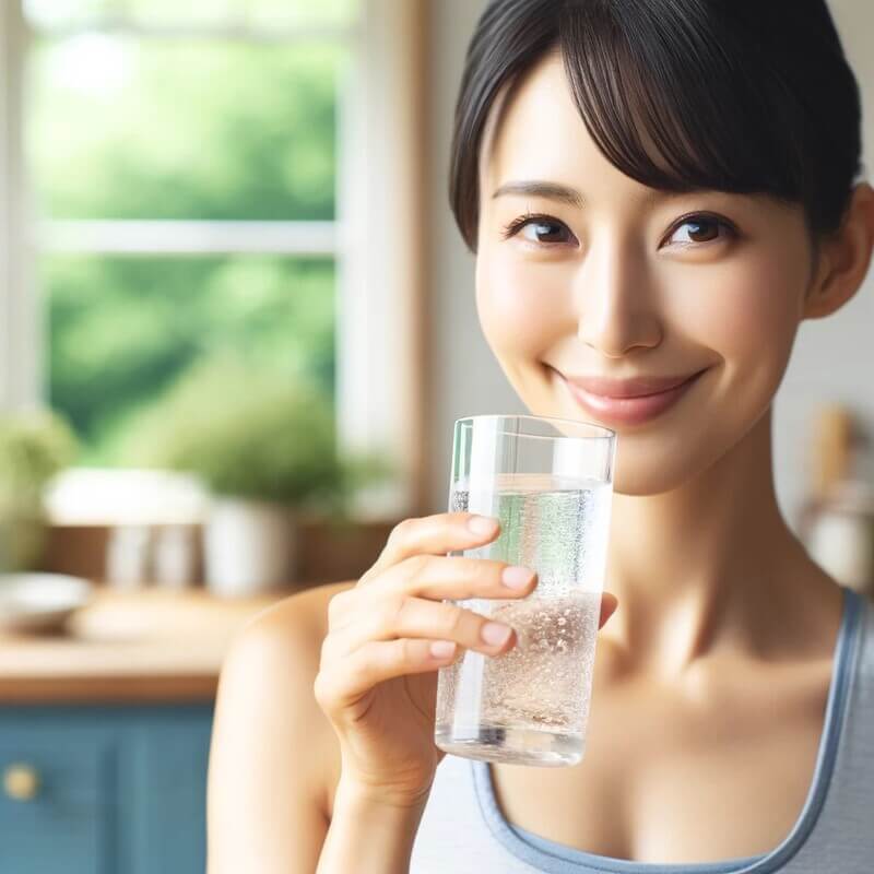 ソリューヴで浄水された水を飲む健康的な女性のイメージ画像